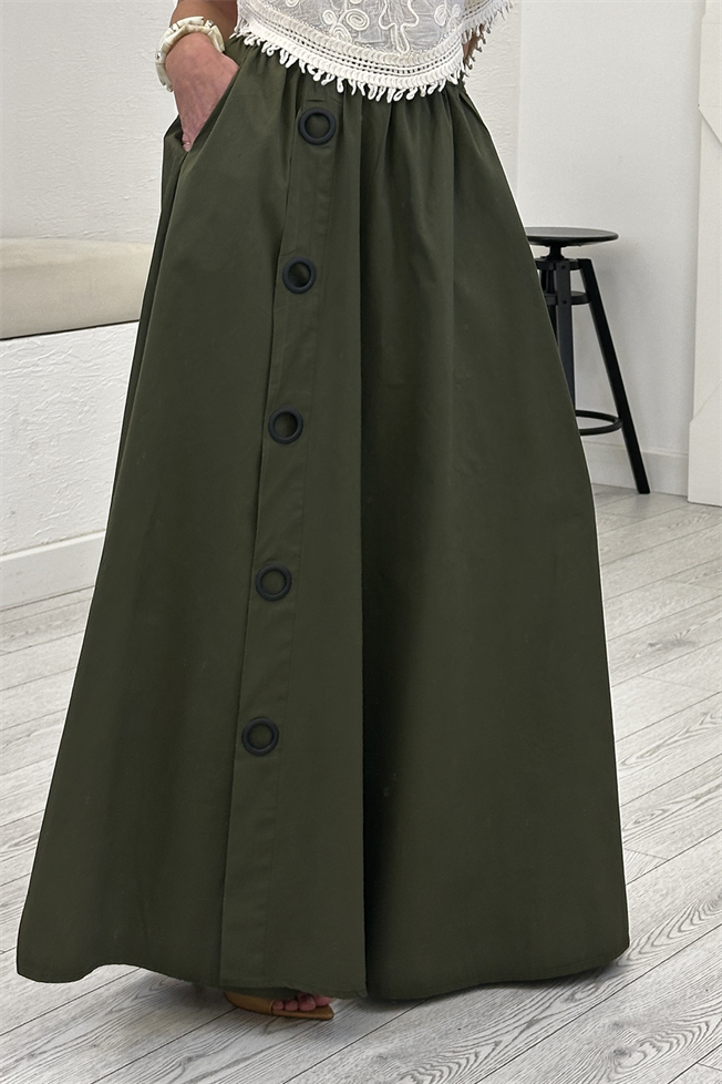 Haki Halka Detaylı Pantolon Etek 39572