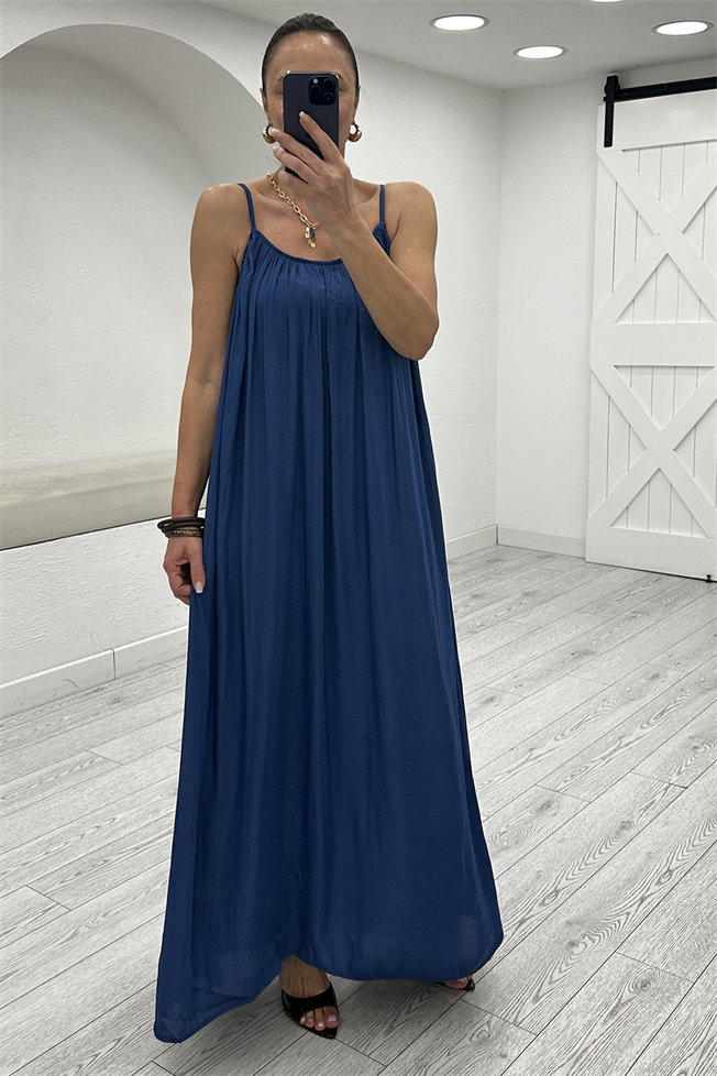 İndigo Askılı Elbise 3758