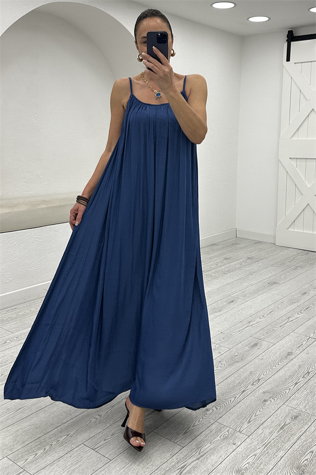 İndigo Askılı Elbise 3758