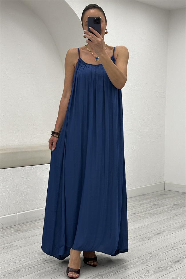 İndigo Askılı Elbise 3758