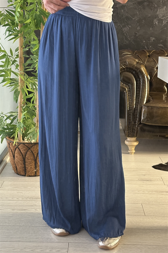 İndigo Beli Lastikli Salaş Pantolon 17168