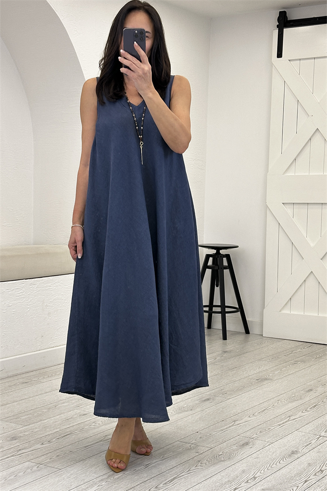 İndigo Keten Elbise 39450