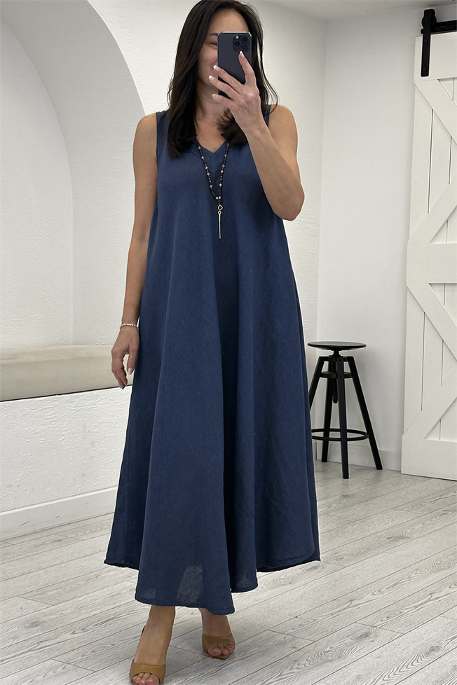 İndigo Keten Elbise 39450