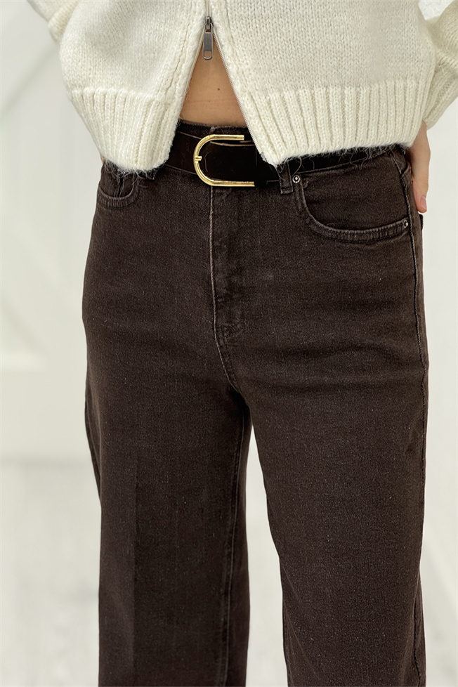 Kahverengi Kemerli Wide Leg Jean 1005