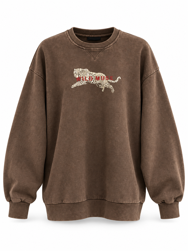 Kahverengi Nakışlı Sweatshirt 9109