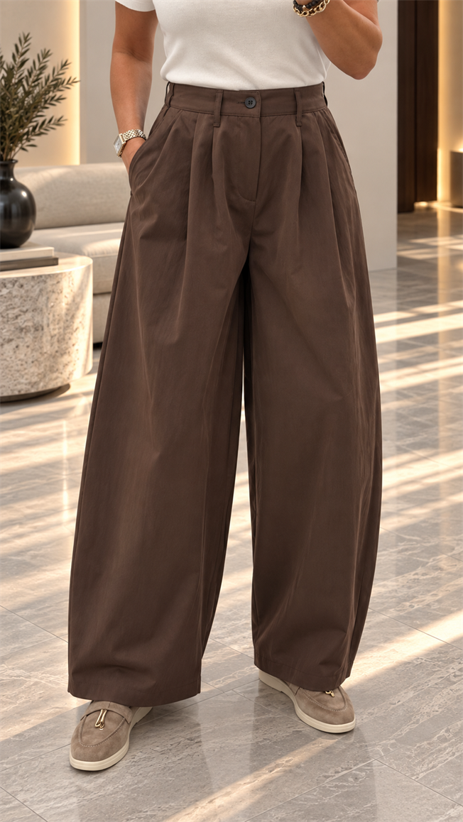 Kahverengi Pileli Baggy Pantolon 51497