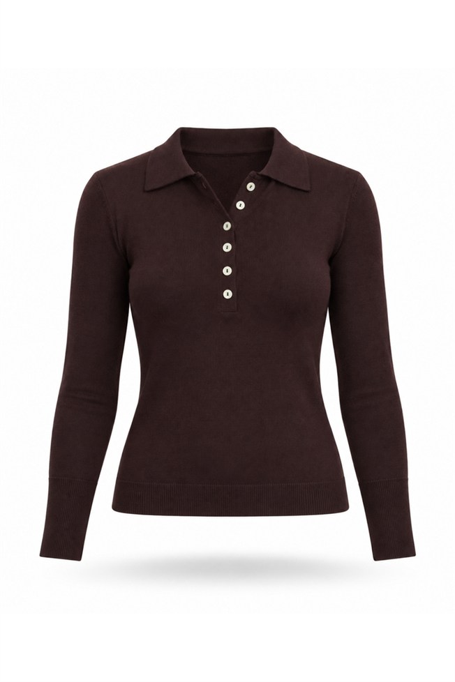 Kahverengi Polo Yaka Lyocell İplik Triko 4313