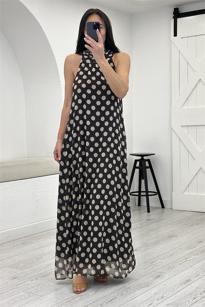 Kahverengi Puantiyeli Elbise 261060