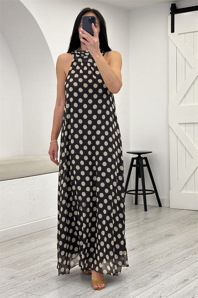 Kahverengi Puantiyeli Elbise 261060