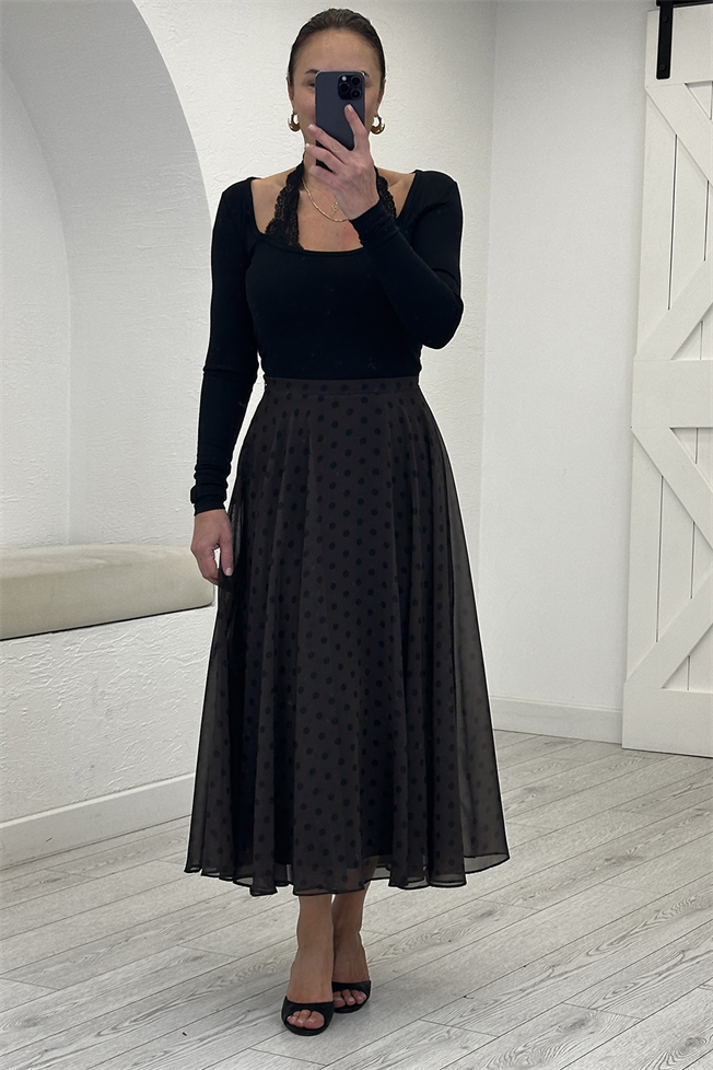 Kahverengi Puantiyeli Etek 0613