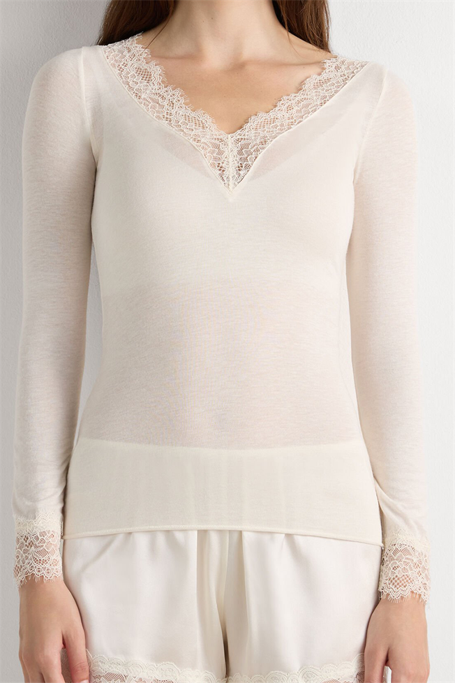 Kemik Dantelli Kaşmir Transparan Bluz 3483