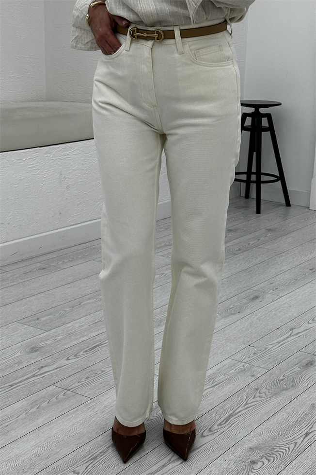 Kemik Yüksek Belli Düz Kesim Jean3666