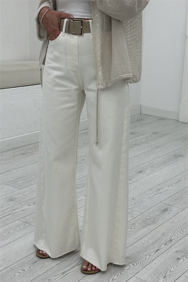 Kemik Kemerli Kesik Paça Wide Leg Jean 3811