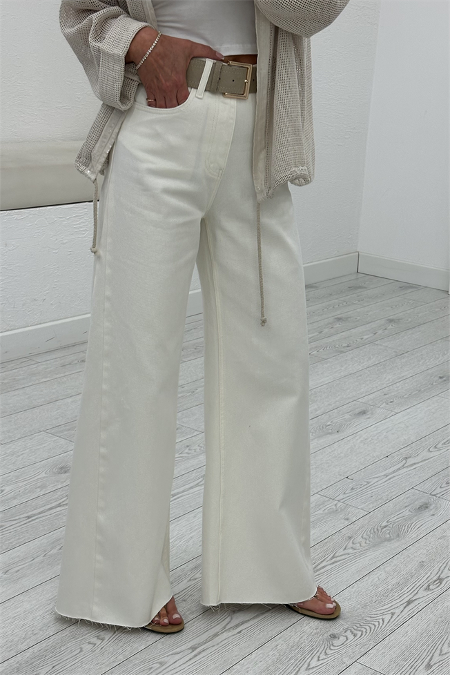 Kemik Kemerli Kesik Paça Wide Leg Jean 3811