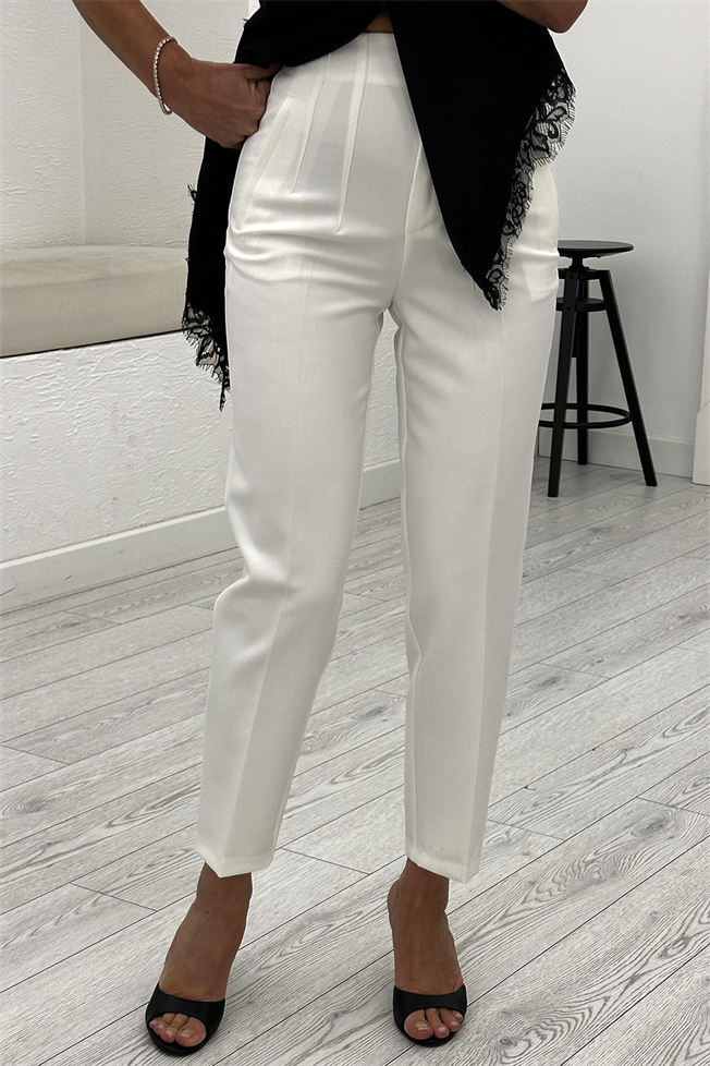 Beyaz Önü Flatolu Pantolon 5113