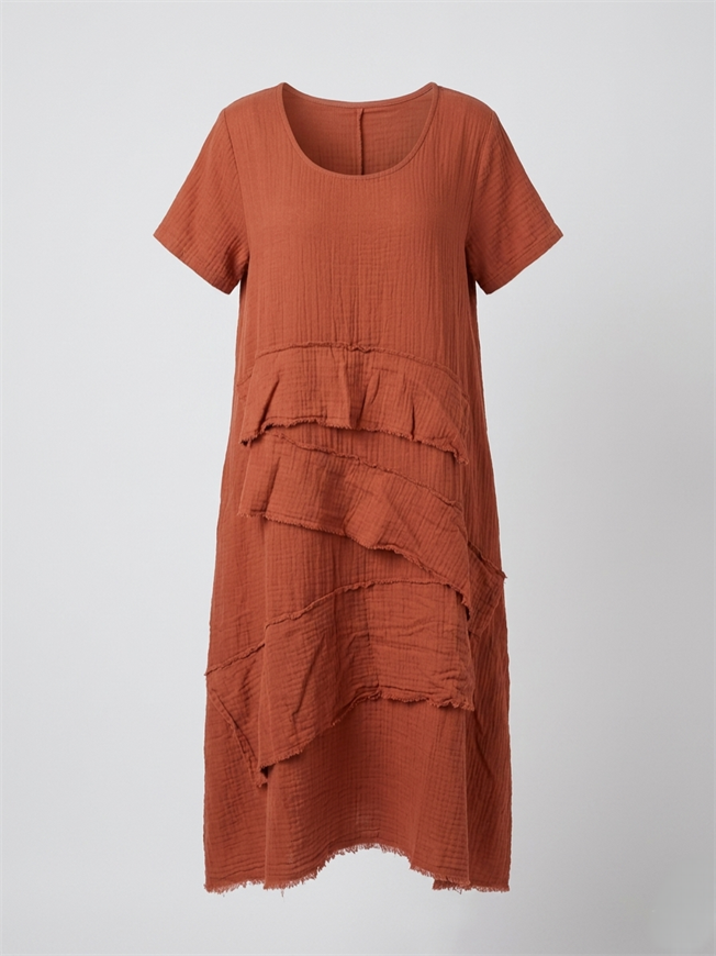 Kiremit Oversize Müslin Elbise 3866