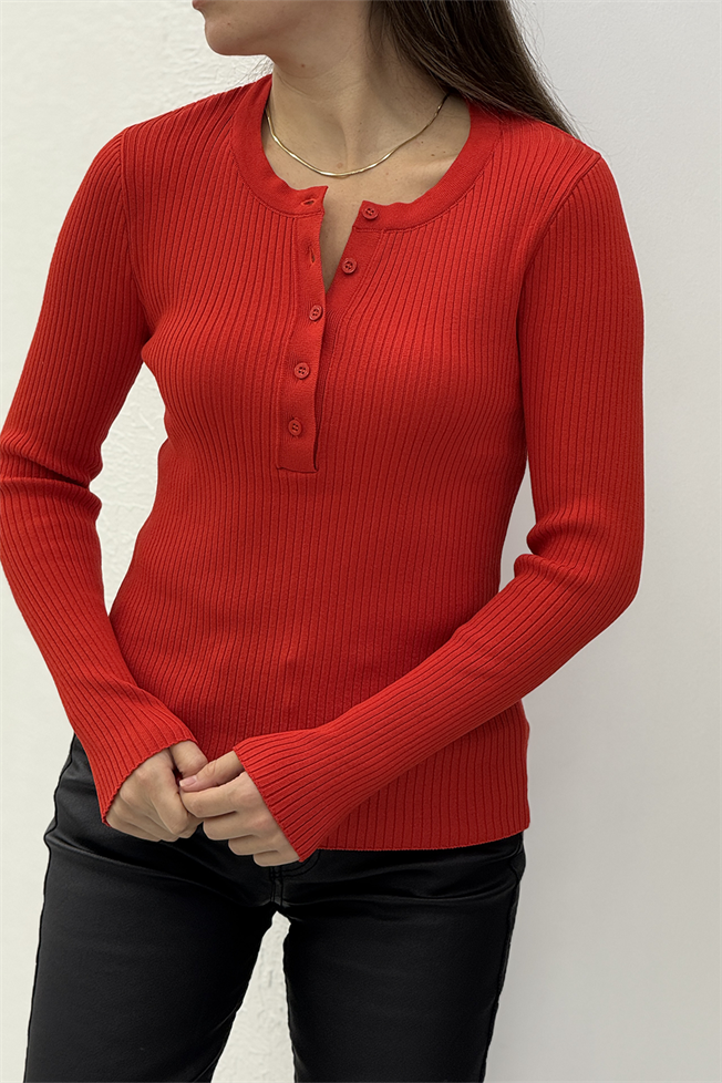 Kırmızı Düğmeli Bluz 3362