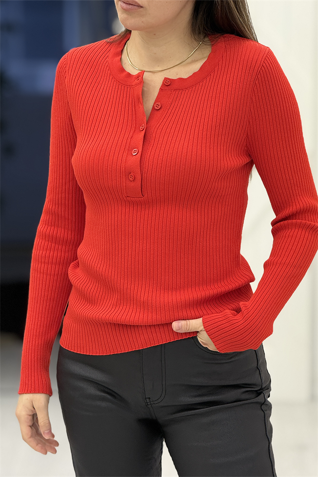 Kırmızı Düğmeli Bluz 3362