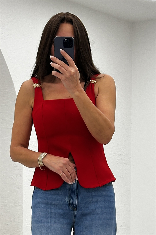 Kırmızı Kare Yaka Büstiyer 1047