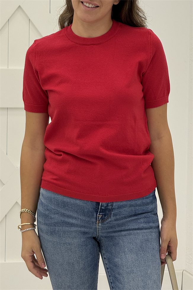 Kırmızı Kısa Kol Bisiklet Yaka Triko 4579