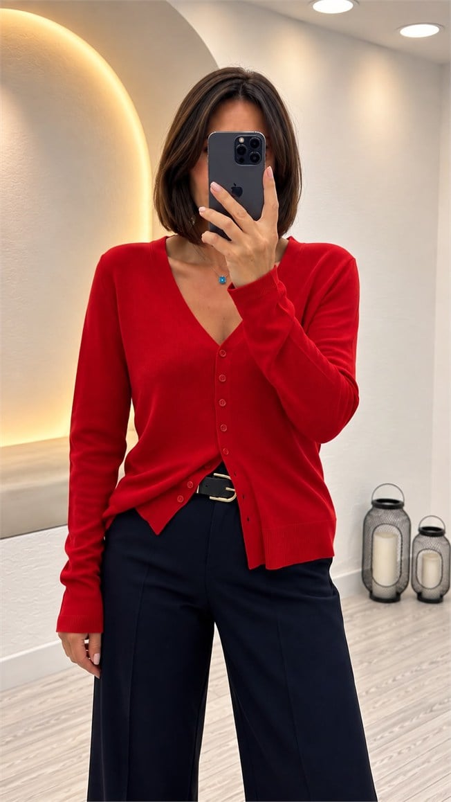 Kırmızı V Yaka Hırka 251367