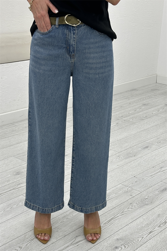 Koyu Mavi Kemerli Culotte Jean 01026