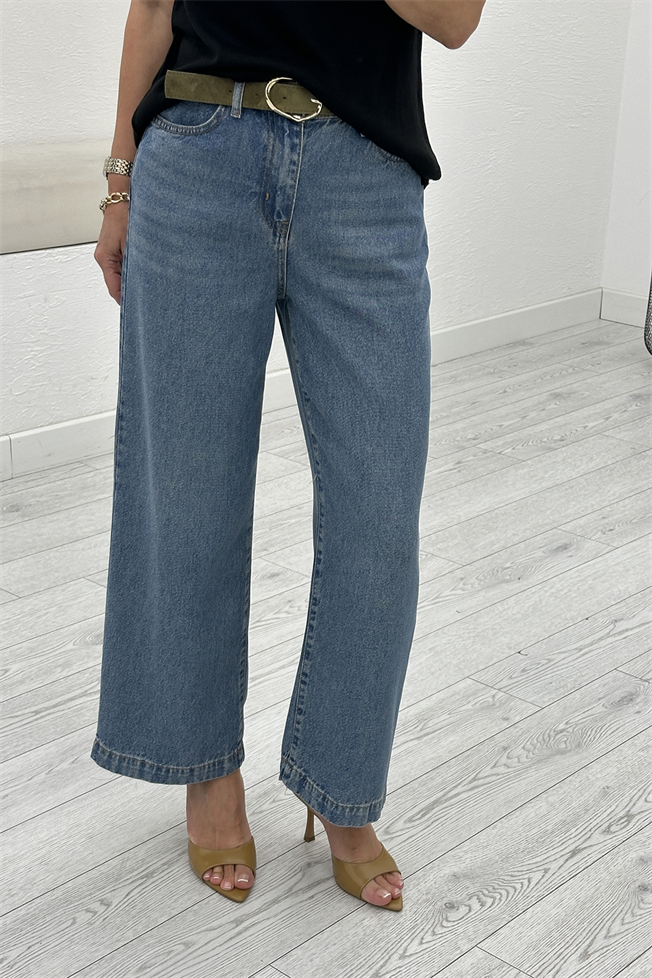 Koyu Mavi Kemerli Culotte Jean 01026