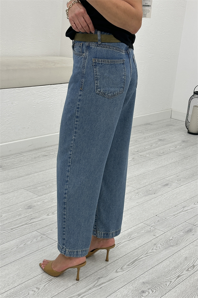 Koyu Mavi Kemerli Culotte Jean 01026