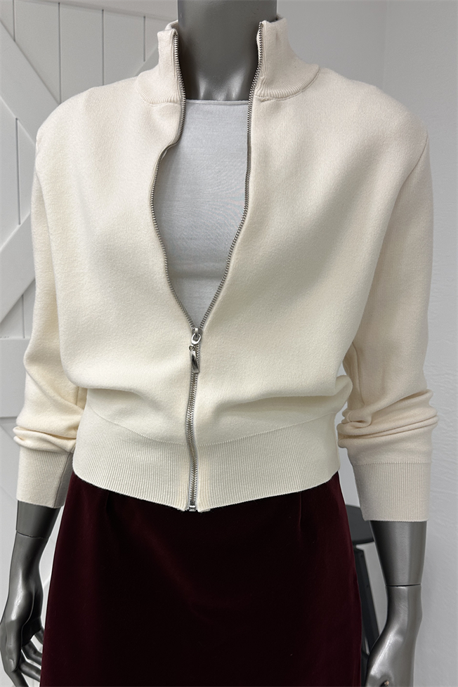 Krem Fermuarlı Hırka 24171