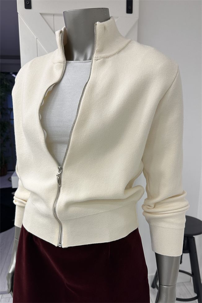 Krem Fermuarlı Hırka 24171