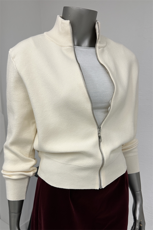 Krem Fermuarlı Hırka 24171