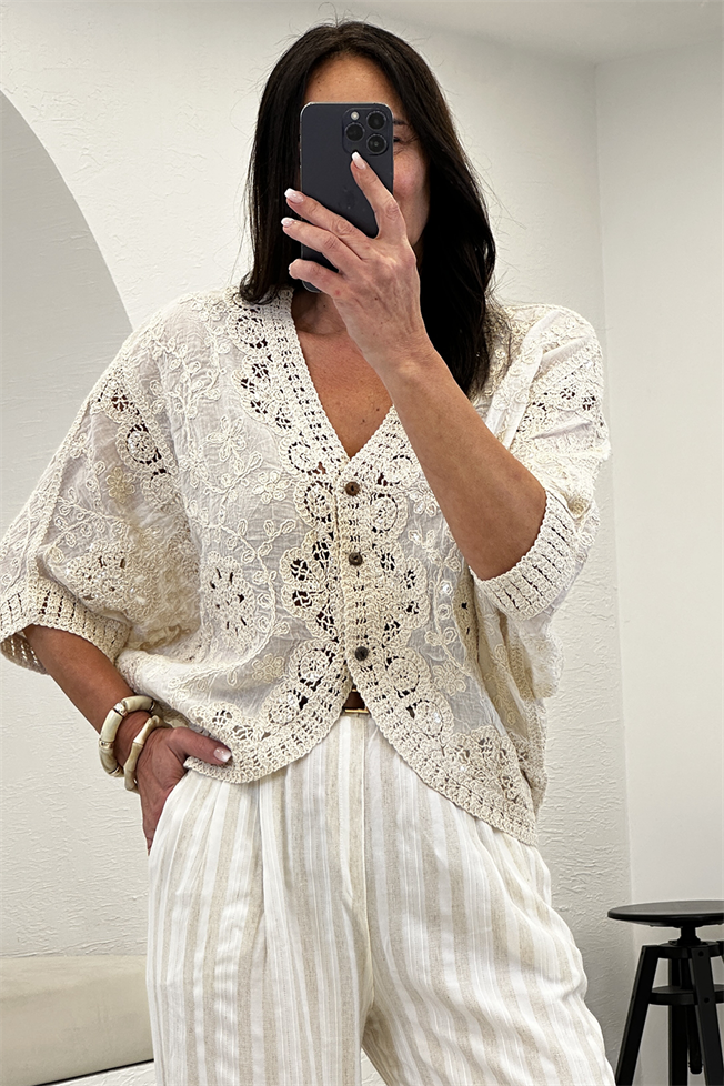 Krem Güpür Gömlek 39750