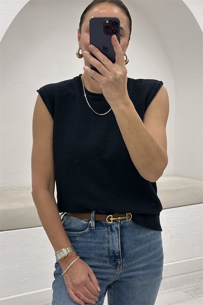 Lacivert Bisiklet Yaka Sıfır Kol Triko 3582