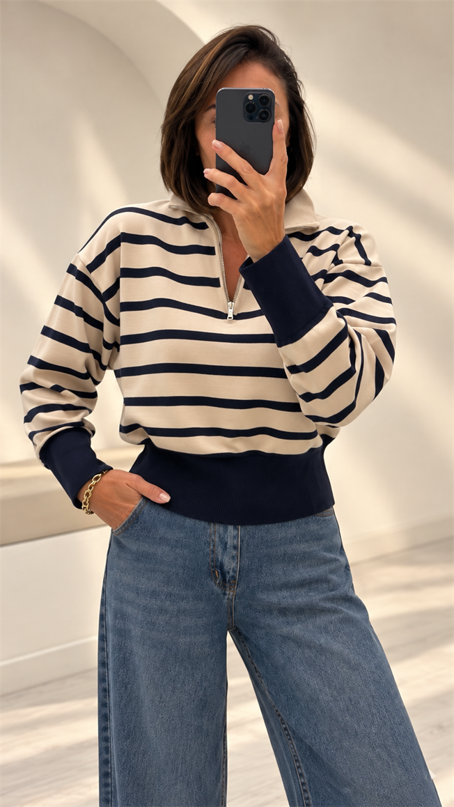 Lacivert Çizgili Triko 1246