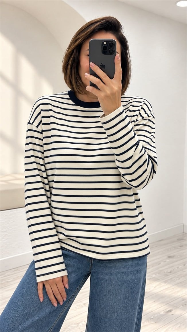Lacivert Çizgili Triko 26354