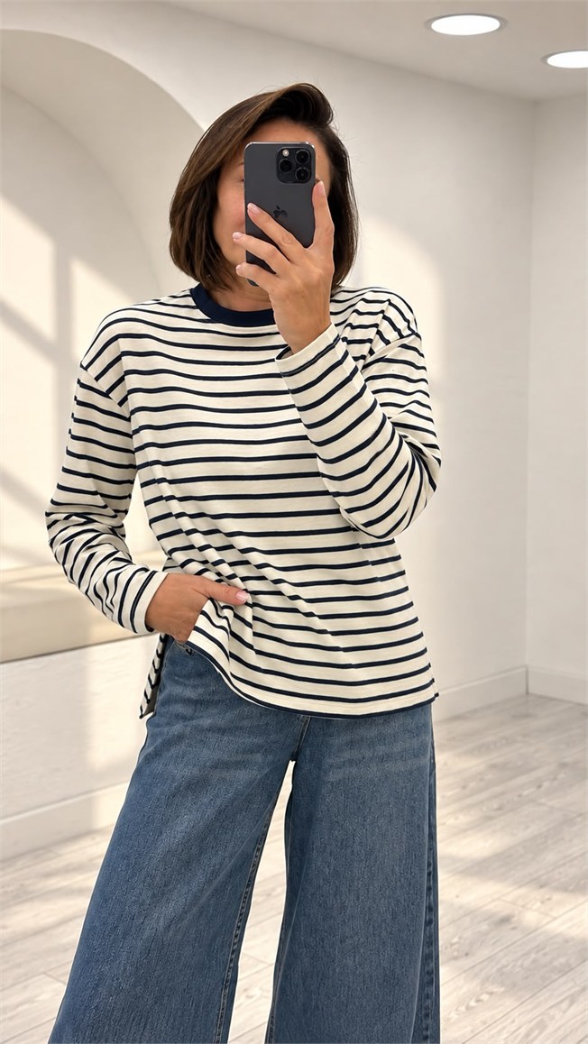 Lacivert Çizgili Triko 26354