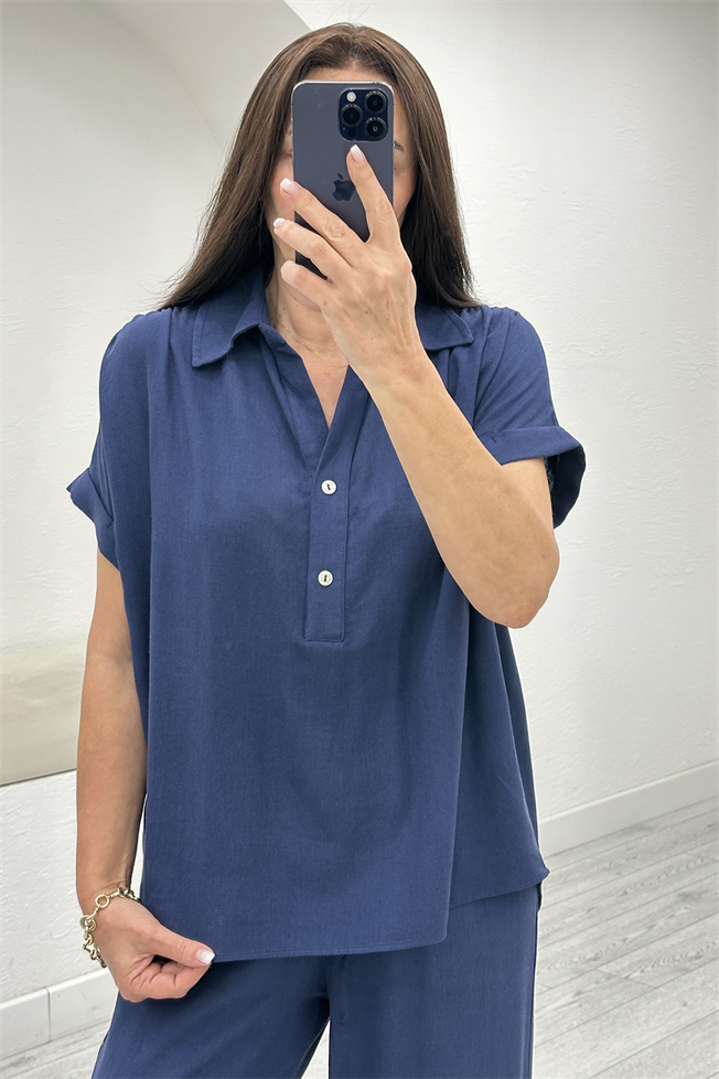 Lacivert Keten Bluz Pantolon Takım 00547
