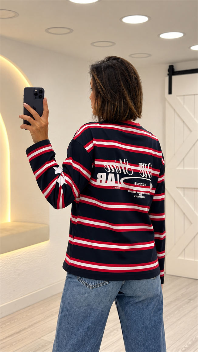 Lacivert-Kırmızı Çizgili Tshirt 4821