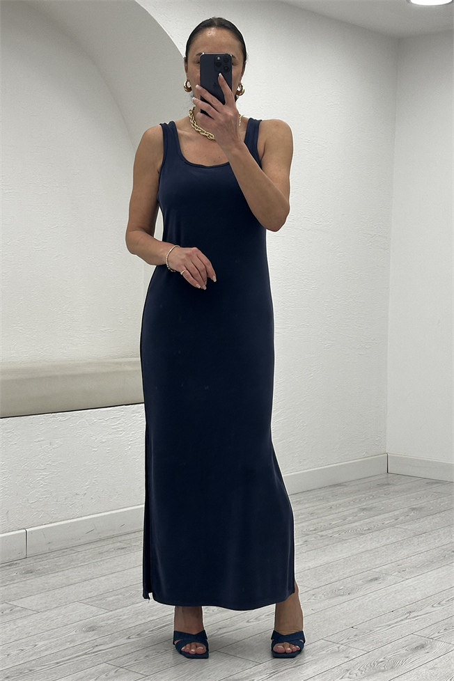 Lacivert Modal Elbise 3761