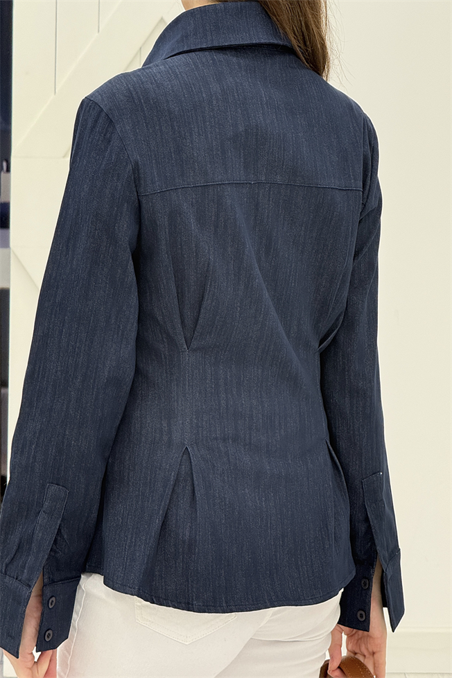 Lacivert Pensli Denim Gömlek 00372