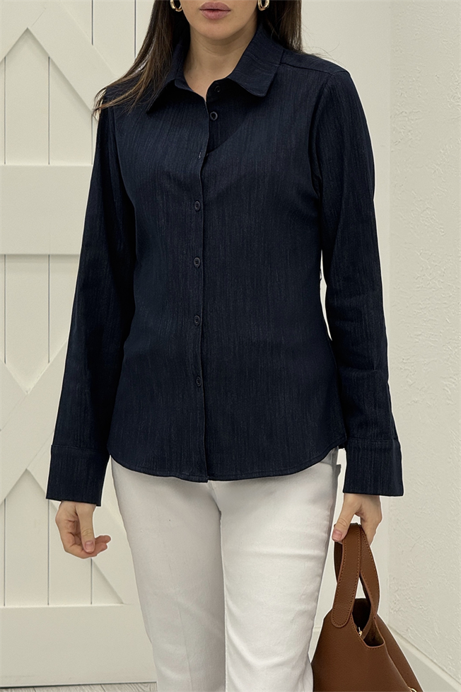 Lacivert Pensli Denim Gömlek 00372