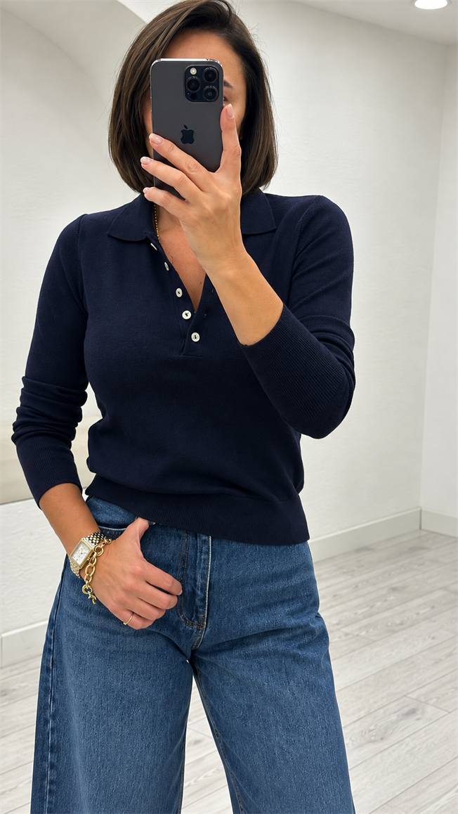 Lacivert Polo Yaka Hırka 4313