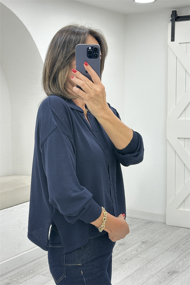 Lacivert Polo Yaka Hırka 5490
