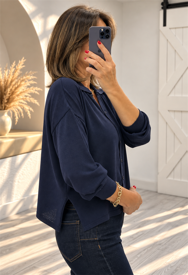 Lacivert Polo Yaka Hırka 5490