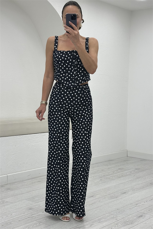 Lacivert Puantiyeli Büstiyer Pantolon Takım 8349