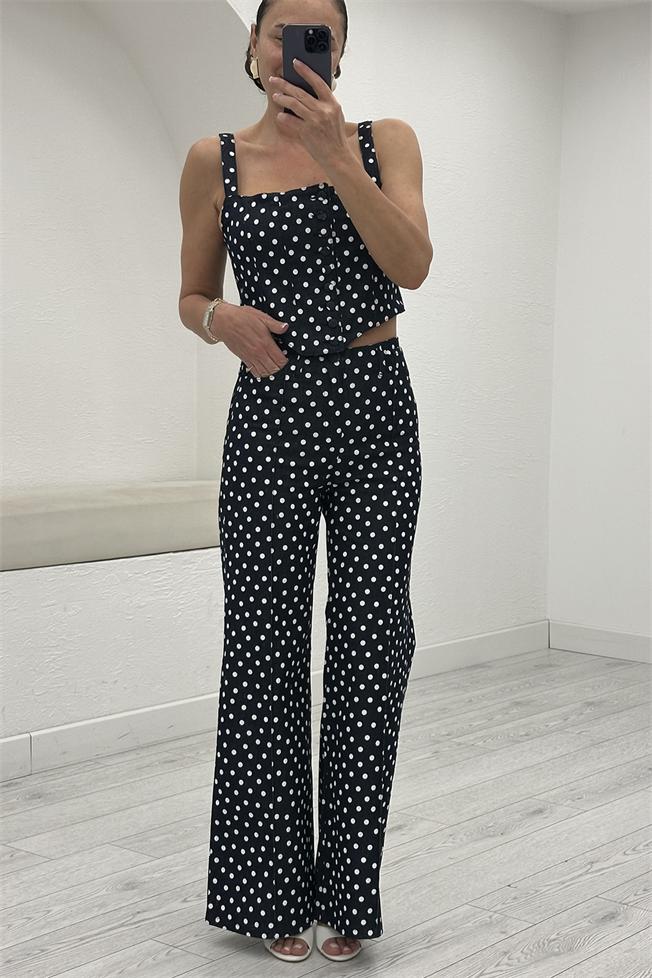 Lacivert Puantiyeli Büstiyer Pantolon Takım 8349