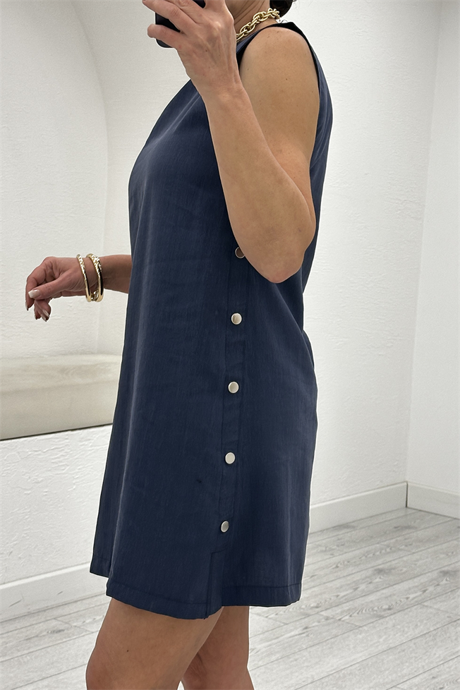 Lacivert Sıfır Kol Tensel Elbise 1083