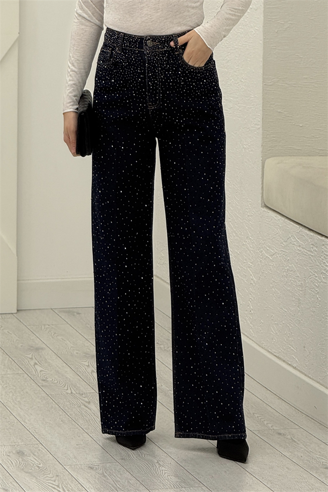 Lacivert Taşlı Jean Pantolon 3494