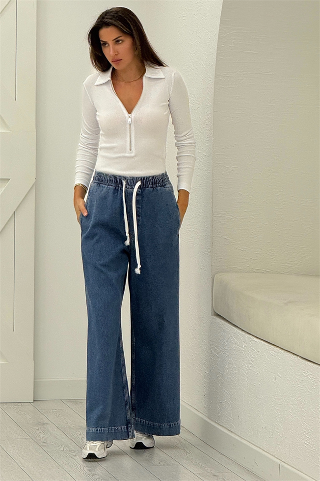 Mavi Beli Lastikli Jean Pantolon 0032