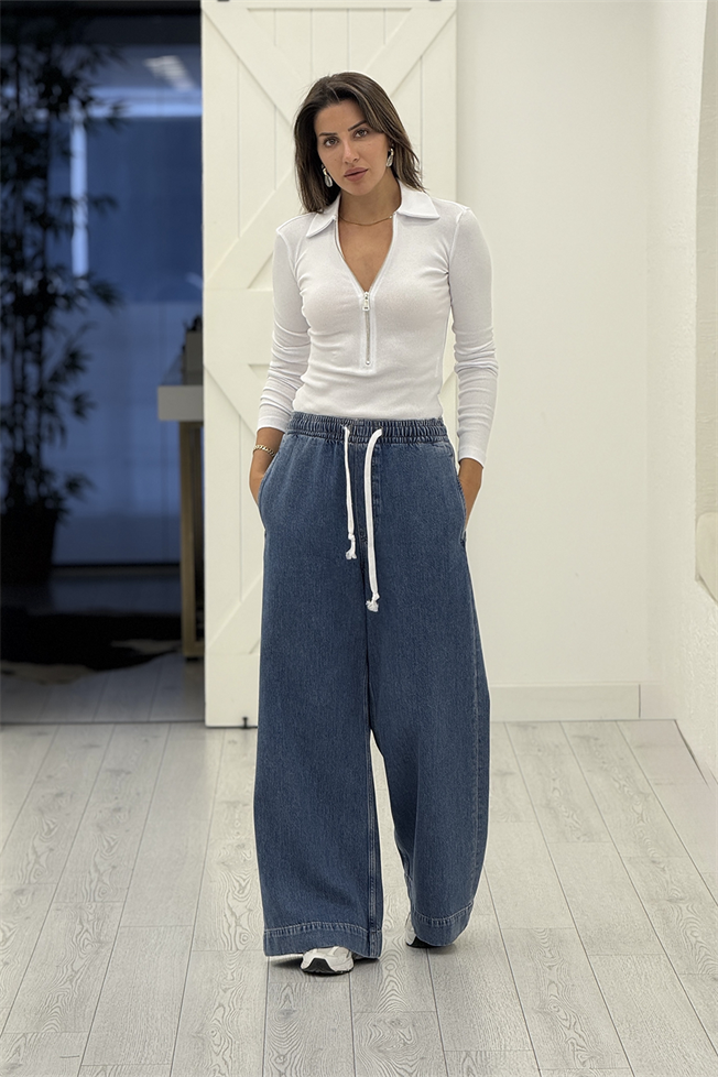 Mavi Beli Lastikli Jean Pantolon 0032